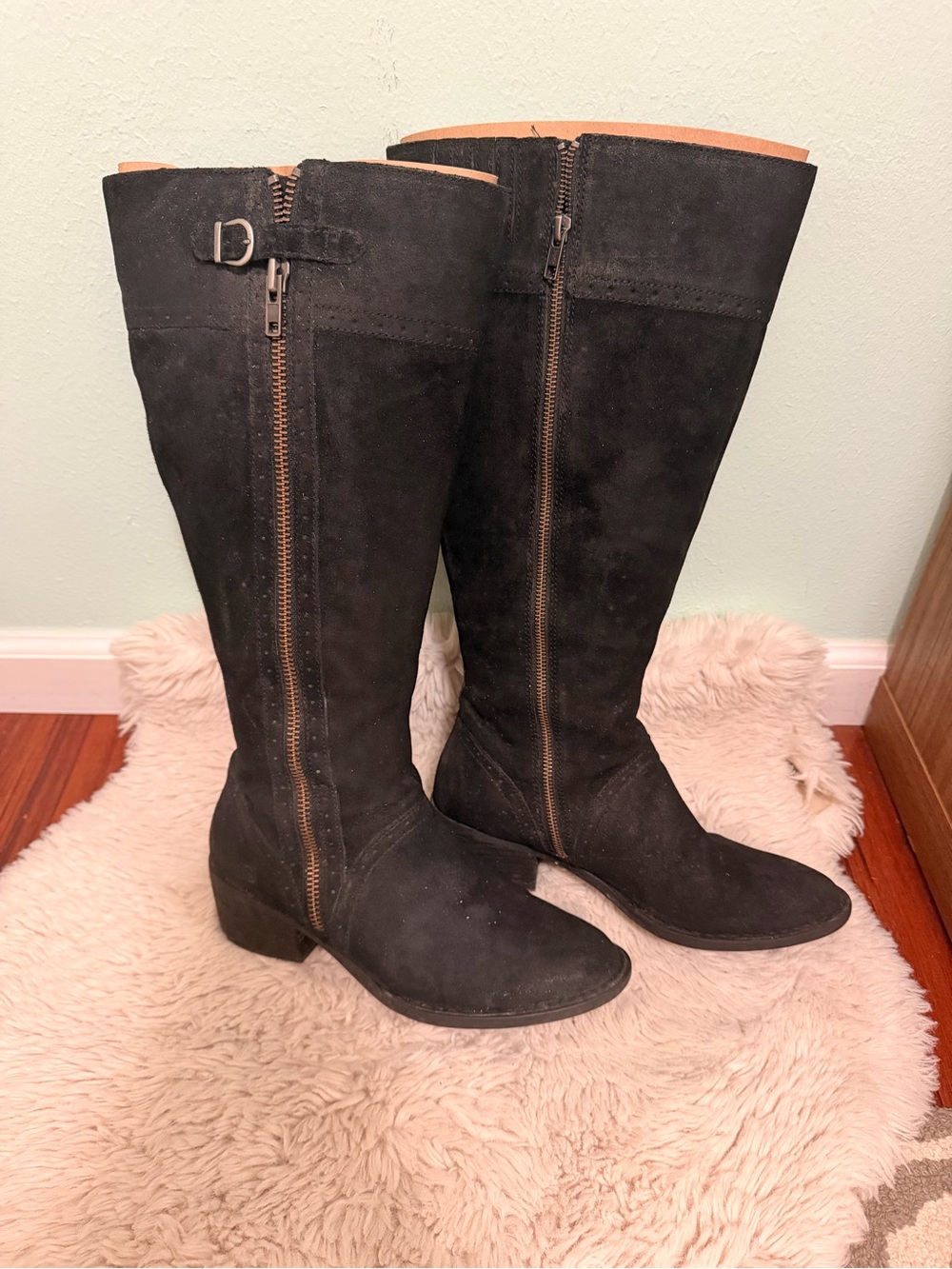 Born Black Suede Knee-High Zip Riding Boots